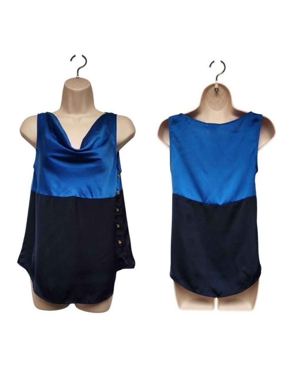 Ann Taylor Womans Blue And Black Sleeveless Scoop Neck Top Size 2P